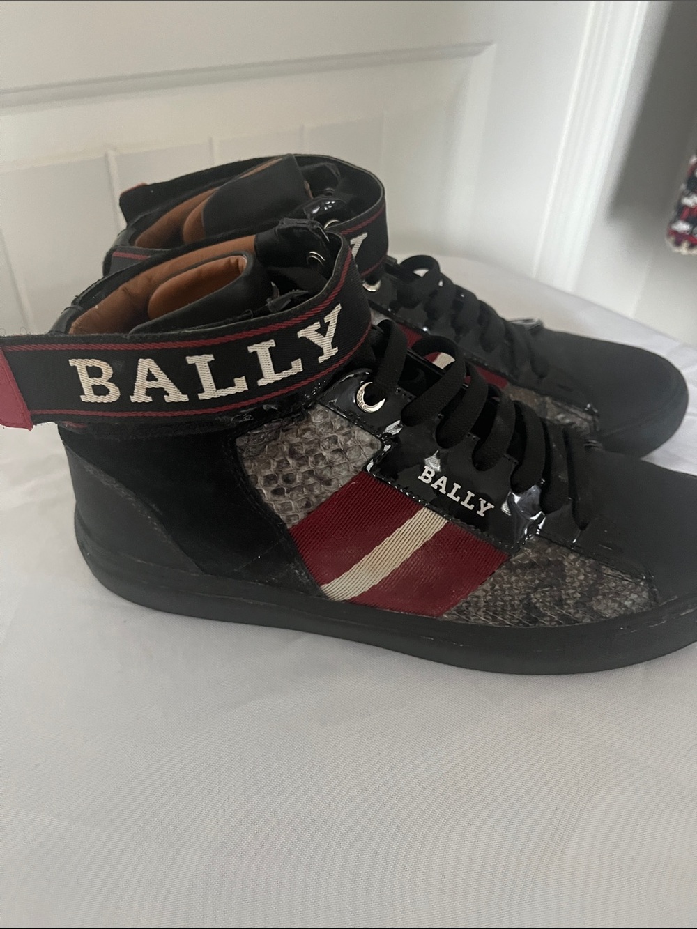 Bally Black Red White High-Top Sneakers